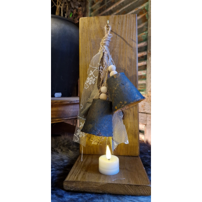 Decoratie houder met klokjes bruin