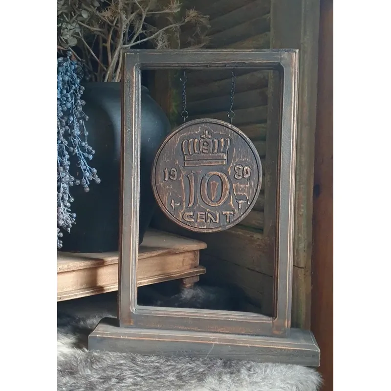 Houten munt in frame