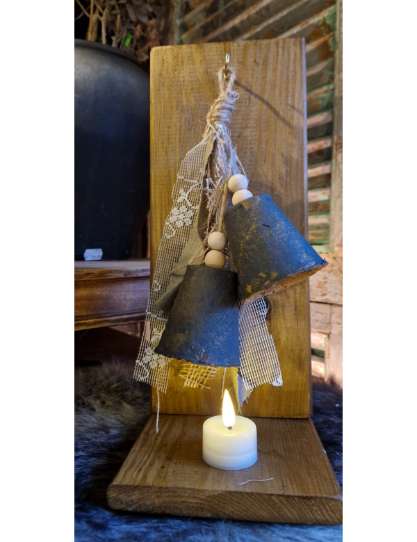 Decoratie houder met klokjes bruin
