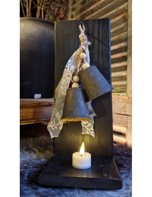 Decoratie houder met klokjes zwart