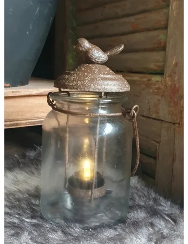 Pot met vogel, waxinelichthouder, Countryfield